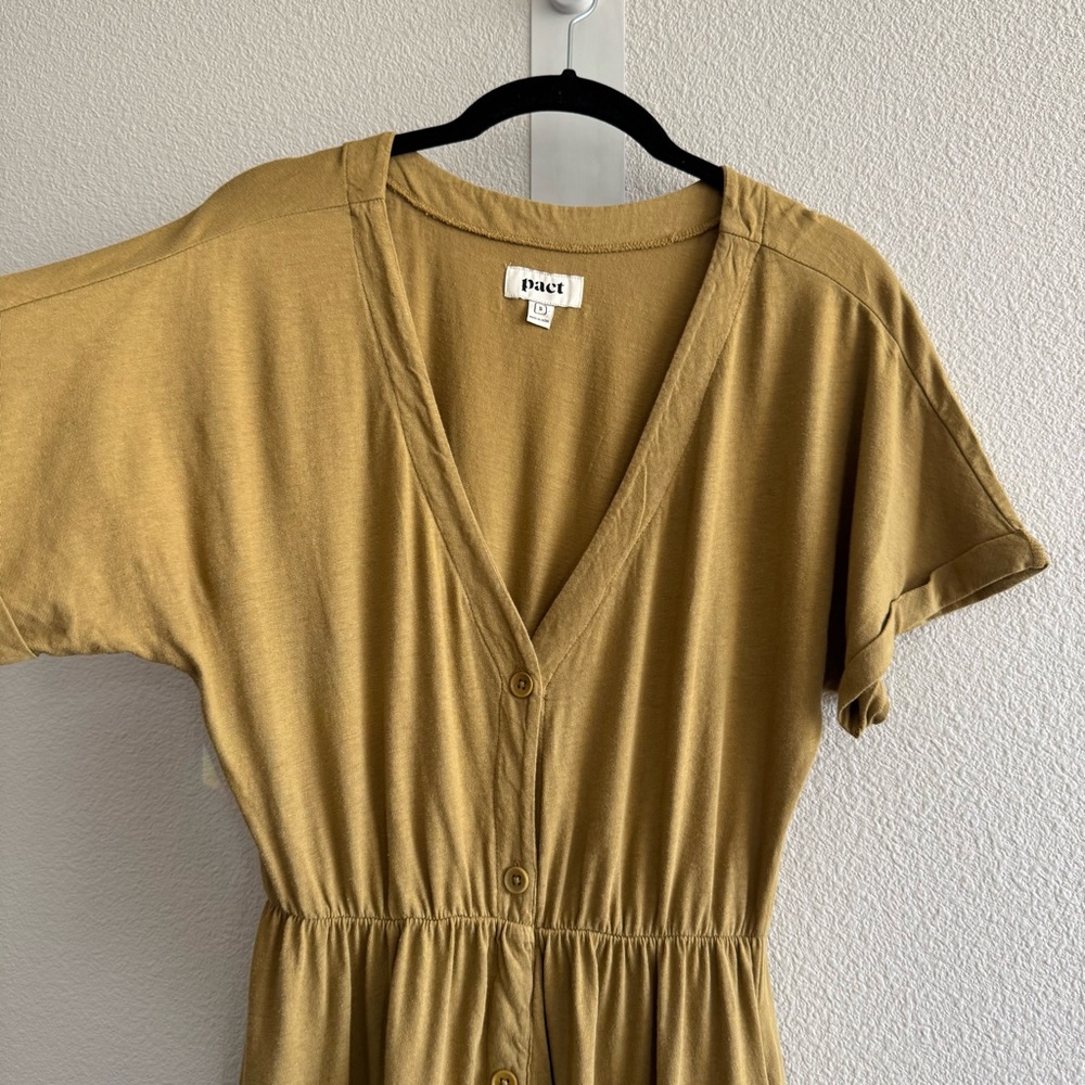 Pact Fennel The Portside Organic Cotton Linen Front Button Dress V Neck - Picture 6 of 15
